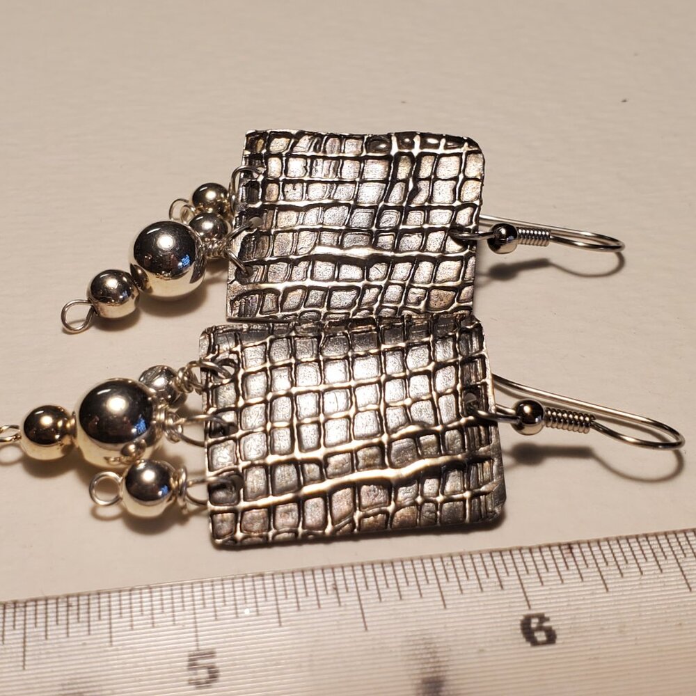 Heavily Embossed Fine Silver Earrings - Handmade with Sterling Silver Dangles